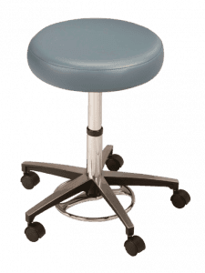 Blue, foot operated surgeon stool MTI 325 series.