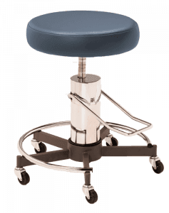 Blue, foot operated, hydraulic pump medical stool MTI 328 Series.