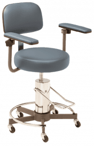 Blue, foot operated, hydraulic pump oral surgery chair stool MTI 331 Series.