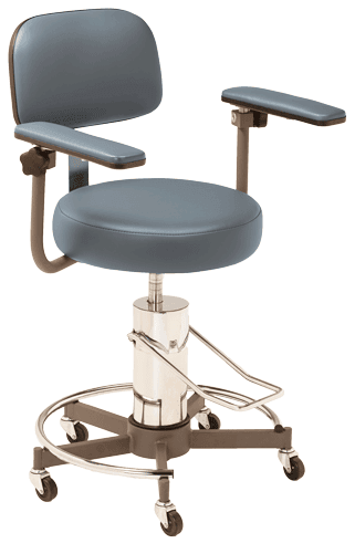 Blue, foot operated, hydraulic pump oral surgery chair stool MTI 331 Series.