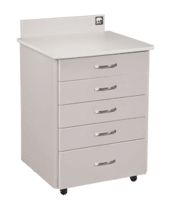 Grey, mobile, five-drawer medical exam cabinet MTI MTC1S Series.