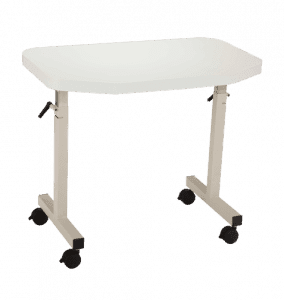 Cream colored, adjustable, laminate MTI OSIT-2000 series medical instrument table.