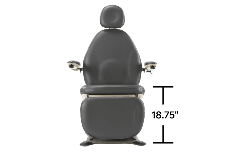 A medical chair with an entry height of 18.75 inches.